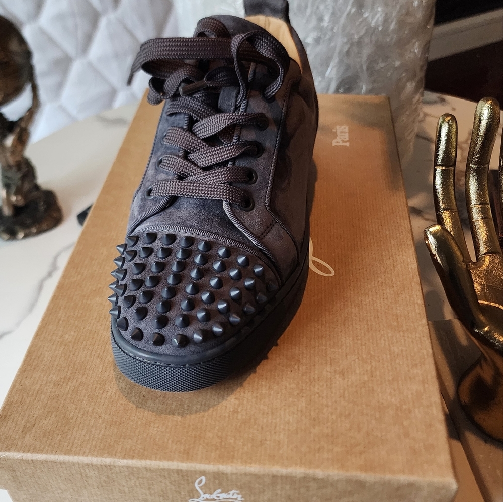 Christian Louboutin Men's Louis Junior Spikes Orlato Suede Sneakers